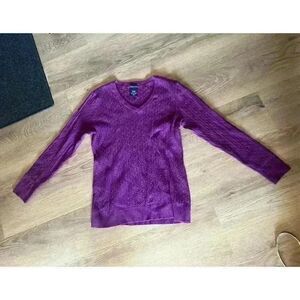 Long sleeve purple cotton cable knit blend sweater L whimsygoth cottagecore